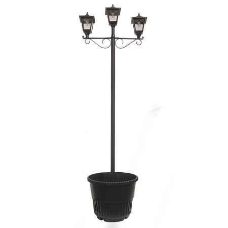 GAMA SONIC Triple Head Solar Lamp and Post set with Round Planter 14B50063